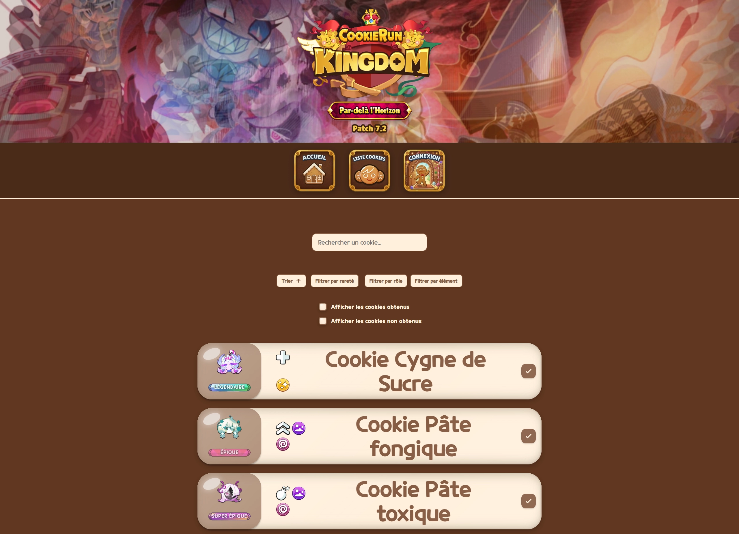 Page liste des cookies — Desktop