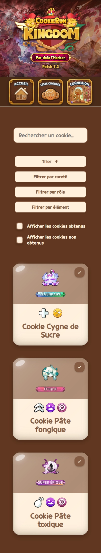 Page liste des cookies — Mobile